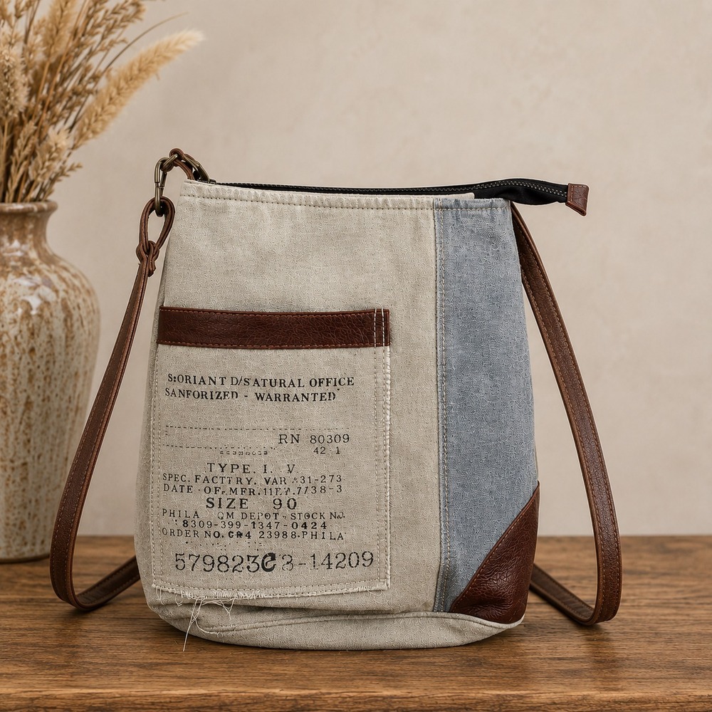 Mona B Identified Crossbody Bag Upcycled Military Tent Canvas Sustainable Boho